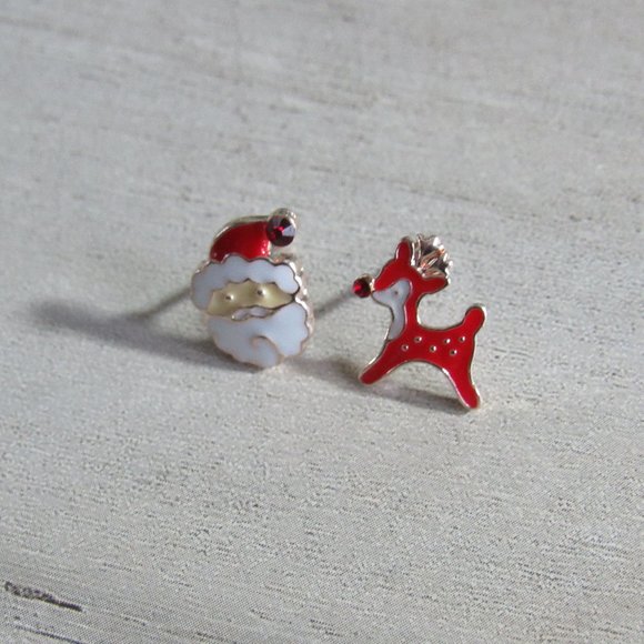Santa Claus Rudolph Christmas earrings Season Greeting Happy Holidays - Picture 3 of 11
